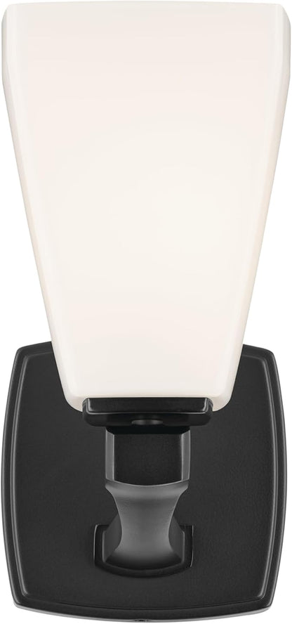 Kichler Marant 5" 1-Light Wall Sconce with Opal Glass in Black, for Bathroom, Powder Room, Hallway, Fireplace, (5" W x 9.5" H), 55214BK