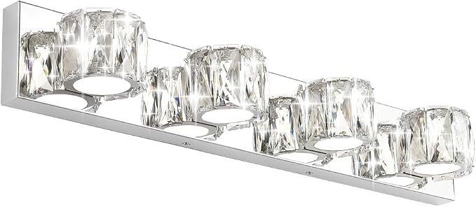 Aipsun 4 Lights Crystal Vanity Lights Over Mirror Modern Vanity Lights for Bathroom LED Light Fixtures,White Light