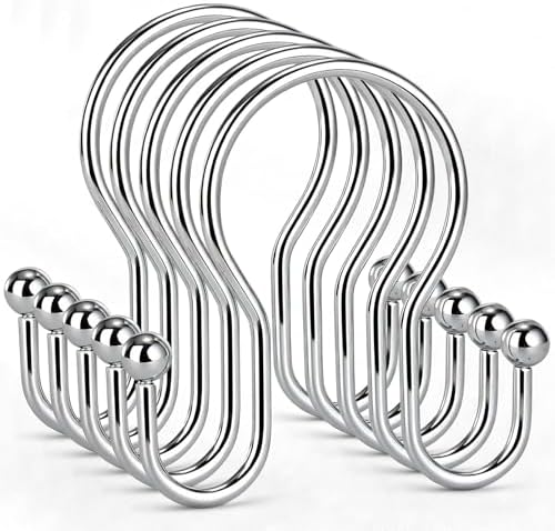 Goowin Shower Curtain Hooks, 12 Pcs Shower Curtain Rings, Stainless Steel Shower Curtain Hangers, Metal Shower Curtain Hooks Rings Rust Proof, Minimalist Shower Hooks for Shower Curtain, Chrome