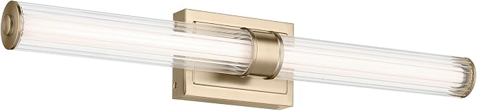 Kichler Laurene LED Bath Bar Light, Champagne Bronze | Linear vanity light with clear fluted glass for bathroom mirrors (31" x 5"), 55197CPZLED
