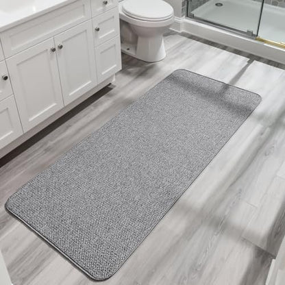 Bosap Bath Mat,Ultra Thin Bathroom Runner Rugs,Large Bath Mats for Bathroom,Quick Dry,Non-Slip,Machine Washable,Low Pile,Bath Rug,Shower Outside,Sink,Home Decor Accessories.Grey,3'x5'(36x60inch)