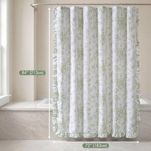 Madison Park Adele Floral Ruffle Shower Curtain Set, Sage Green, 72x84