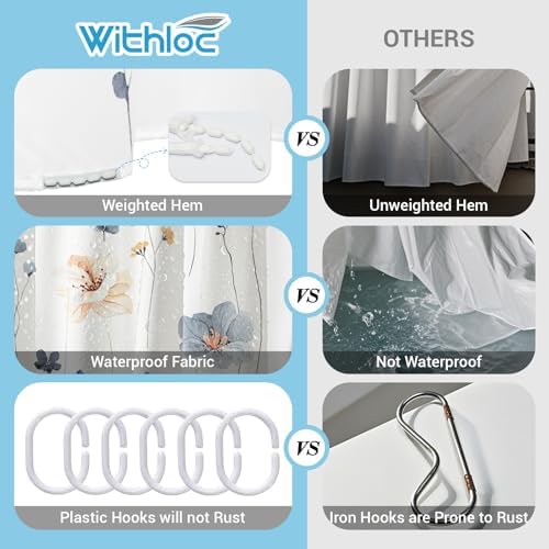 WITHLOC Floral Shower Curtains for Bathroom, Blue Beige, 72" W x 78" L
