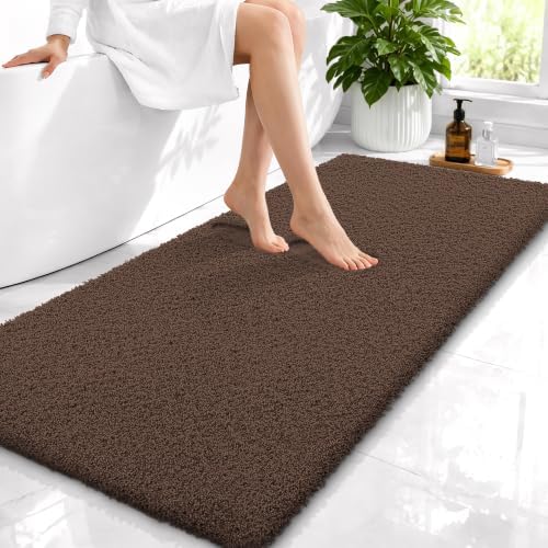 OLANLY Microfiber Bathroom Runner Rugs 47x24, Ultra Soft Bath Mat, Brown