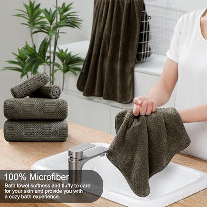 8 Piece Bath Towel Set-2 Oversized Bath Sheets(35"x70"),2 Hand Towels,4 Washcloths-Extra Large Microfiber Towel Sets,Less Lint Highly Absorbent & Quick Dry Bath Towels for Bathroom Gym Pool,Brown