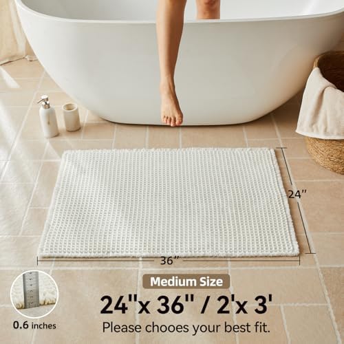 Triohero Cream White Waffle Bath Mat, Boho Bathroom Rugs Non Slip, 24x36