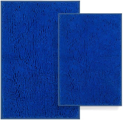Bathroom Rugs Set 2 Piece Bath Mats Non Slip for Bathrooms, Thick Soft Chenille Rug Set, Bathtub Mats, Ultra Absorbent Bath Carpet, Shaggy Floor Mat, Royal Blue, 20"x32" & 16"x24"
