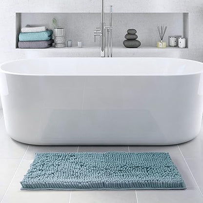 FRESHMINT Large Chenille Bathroom Rugs Mat 36”x24”, Non-Slip Bath Mat for Bathroom Floor & Bathtub, Washable Soft Shower Shag Bath Rugs, Soft Fluffy Thick Water Absorbent Microfiber Shower Mat, Blue