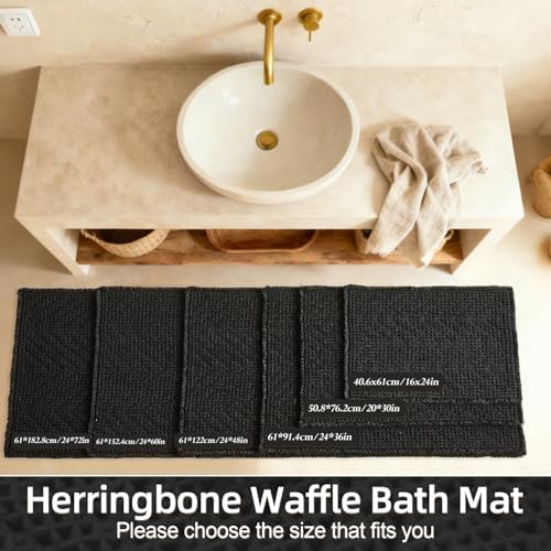 Sunfly Black Bathroom Rug, Waffle Bath Mat Non-Slip Washable Super Absorbent Quick Dry,Quick Drying，Boho Farmhouse Bathroom Decor 16"x24" Black