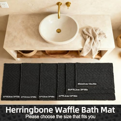 Sunfly Black Bathroom Rug, Waffle Bath Mat Non-Slip Washable Super Absorbent Quick Dry,Quick Drying，Boho Farmhouse Bathroom Decor 16"x24" Black