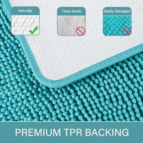 LOCHAS Luxury Bathroom Rug Shaggy Bath Mat 24 x 60 Inch, Teal Blue