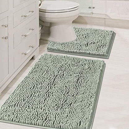 H.VERSAILTEX Original Luxury Chenille Bathroom Rug Mat (32" x 20"/20" x 20"), Extra Soft & Absorbent Shaggy Rugs, Machine Wash/Dry, Perfect Plush Carpet Mats for Tub (Curved Set, Sage)