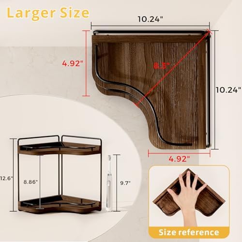 2-Tier Corner Bathroom Counter Organizer, Larger, Dark Brown