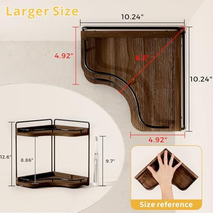2-Tier Corner Bathroom Counter Organizer, Larger, Dark Brown