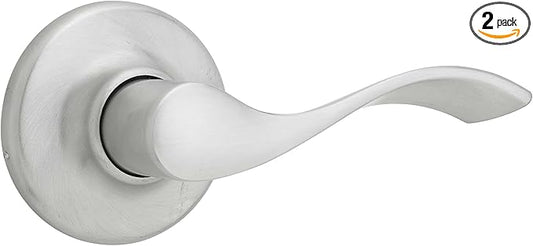 Kwikset Balboa Interior Passage Door Handle, Lever for Closet and Hallway Doors, Reversible Non-Locking Handle Lever, Satin Chrome, with Microban Protection