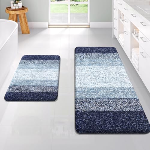 OLANLY Micorfiber Bathroom Rug Set 2 Piece, 47"x20"+24"x16"