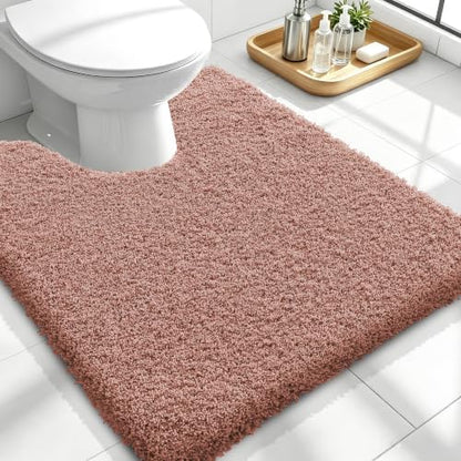 OLANLY Microfiber Bathroom Toilet Rugs U-Shaped 24x20, Soft Bath Mat, Mocha