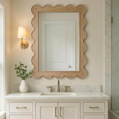 CAALMA Scalloped Wall Mirror 24 x 36 Rectangular, Bathroom Mirror, Mirrors for wall Decor, Wooden Frame Mirrors for wall, Decorative Vanity Mirror, Nursery Decor, Entryway Mirror, Wall Mounted Mirror