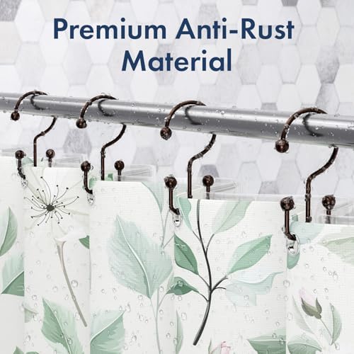 Bathway Shower Curtain Hooks Bronze Shower Curtain Rings, 12 Pcs Double Hook Shower Curtain Hooks Rings Shower Curtain Hangers Rust Proof, Metal Shower Hooks for Bathroom Shower Curtain Rod