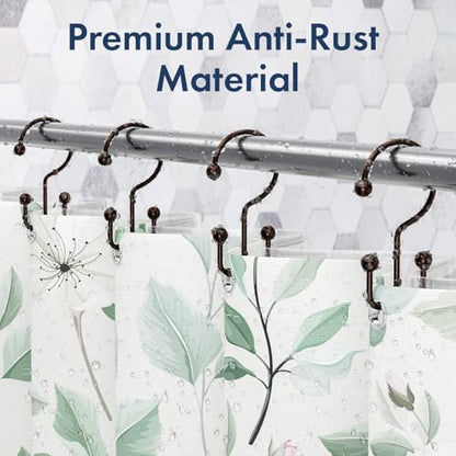Bathway Shower Curtain Hooks Bronze Shower Curtain Rings, 12 Pcs Double Hook Shower Curtain Hooks Rings Shower Curtain Hangers Rust Proof, Metal Shower Hooks for Bathroom Shower Curtain Rod