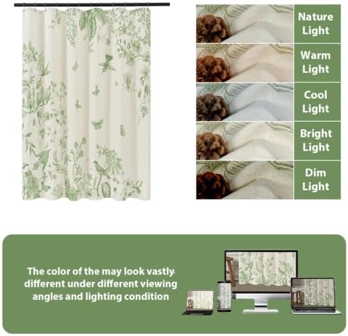 ORTIGIA Linen Shower Curtain Farmhouse Vintage Cottagecore Sage Green Birds Floral Shower Curtains Spring Summer Boho Rustic Decor for Bathroom 72 W x 72 L