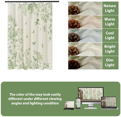 ORTIGIA Linen Shower Curtain Farmhouse Vintage Cottagecore Sage Green Birds Floral Shower Curtains Spring Summer Boho Rustic Decor for Bathroom 72 W x 72 L