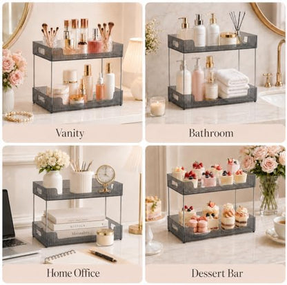 Goderewild 2 Tier Bathroom Counter Organizer, Multi-Purpose Cosmetics Skincare Shelf, Makeup Organizer for Vanity Tray, Countertop Storage Solution for Kitchen and Bath. (Smoky Gray)