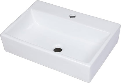 Logmey 20 Inch Wall Mount Bathroom Vessel Sink ADA Rectangle 20"x14" Floating Bathroom Vessel Sink White Porcelain Ceramic Vessel Vanity Sinks Rectangle Art Basin