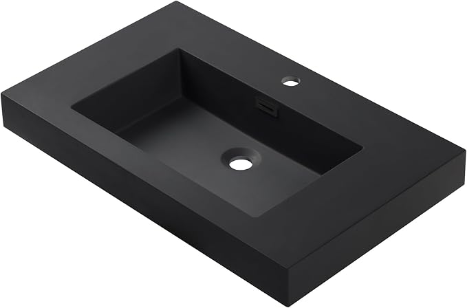 Dowell 30" Bathroom Sink,Single Bowl Vanity Basin,Rectangular Drop-In Bathroom Sink with Overflow,Black-000 3018BP-BL
