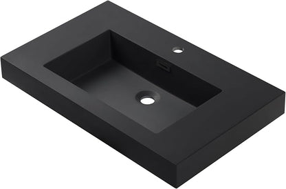 Dowell 30" Bathroom Sink,Single Bowl Vanity Basin,Rectangular Drop-In Bathroom Sink with Overflow,Black-000 3018BP-BL