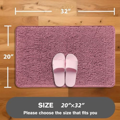 Dusty Rose Bathroom Rugs – Absorbent and Washable Bath Mat, Non-Slip, Thick Soft Chenille Bath Rugs for Bathroom Floor, Shower, Sink - 20" x 32"