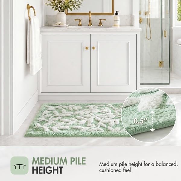 Madison Park Serene Tufted Bath Rug Cotton Absorbent, 21 x 34, Sage Green | Quick Dry, Soft Pile, Machine Washable, Floral Pattern, Plush, OEKO-TEX Certified