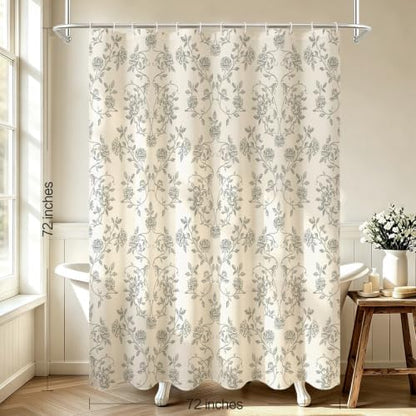 MitoVilla Vintage Farmhouse Grey Floral Poly-Cotton Shower Curtain, 72x72