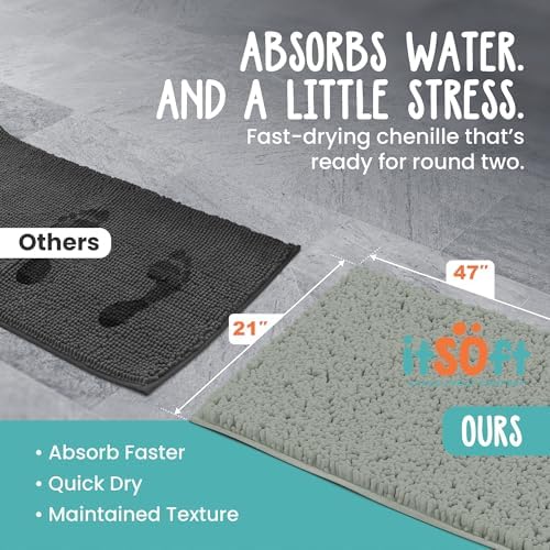 ITSOFT Large Plush Bathroom Rug 47"x21", Absorbent Machine Washable Non Slip Chenille Bath Mats, Quick Dry Bathmat, Bath Rugs for Bath, Shower, Bedroom, or Door Mat, Sage Green