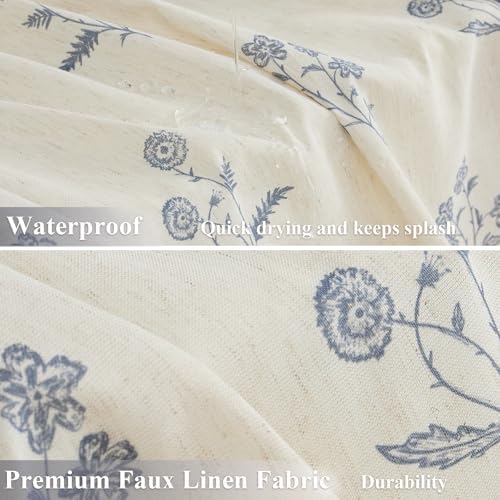ORTIGIA Blue Floral Linen Shower Curtain 72 W x 84 L Farmhouse Vintage Long Shower Curtains Boho Rustic Block Print Cottagecore Decor for Bathroom