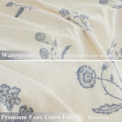 ORTIGIA Blue Floral Linen Shower Curtain 72 W x 84 L Farmhouse Vintage Long Shower Curtains Boho Rustic Block Print Cottagecore Decor for Bathroom
