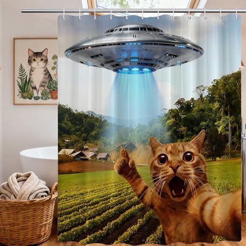Extra Tall Shower Curtain XL Fun Cat Men, 70 x 78 Inchs