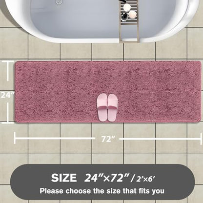 Bathroom Runner Rug 24 x 72 Non Slip – Extra Long Bath Mat | Absorbent and Washable Thick Chenille Runner Rug for Bathroom, Shower, Tub, Sink(Dusty Rose)