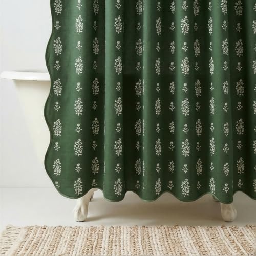 Boomkin Block Print Scalloped Shower Curtain Set with 12 Hooks