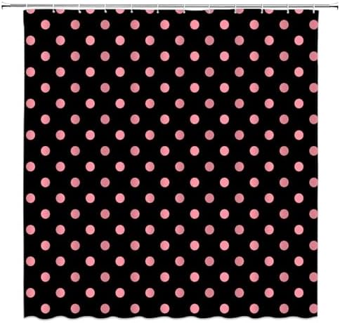 Polka Dot Shower Curtain Pink Spot Black Retro Vintage Fabric Decorative Bathroom Curtains with Hooks,75" Wx70 H