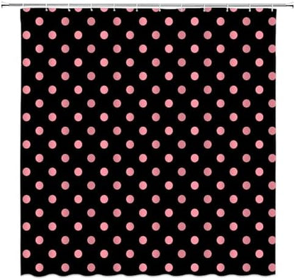 Polka Dot Shower Curtain Pink Spot Black Retro Vintage Fabric Decorative Bathroom Curtains with Hooks,75" Wx70 H
