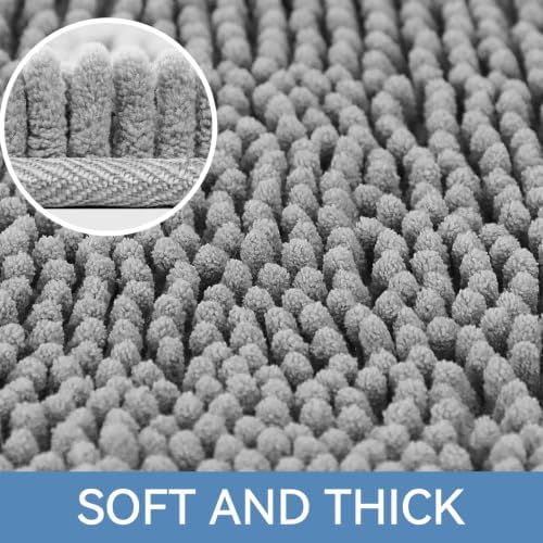 Bcoimo Bath Rug Mat Sets, 2 Piece Extra Soft Chenille Gray Bathroom Mat Set
