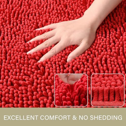 LOCHAS Luxury Bathroom Rug Shaggy Bath Mat 24 x 60 Inch, Red