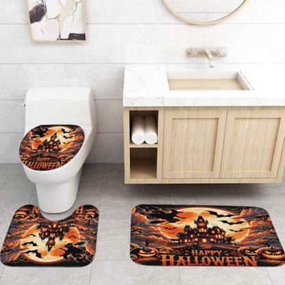 Yddsky Halloween 4Pcs Castle Shower Curtain Sets for Bathroom,72x72 Inch