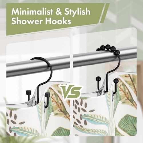 Amazer Black Shower Curtain Hooks, 12PCS Minimalist Simple Double Shower Curtain Rings, Rust-Resistant Metal Shower Hooks, Cylinders Shower Rings for Bathroom Shower Rods Curtains