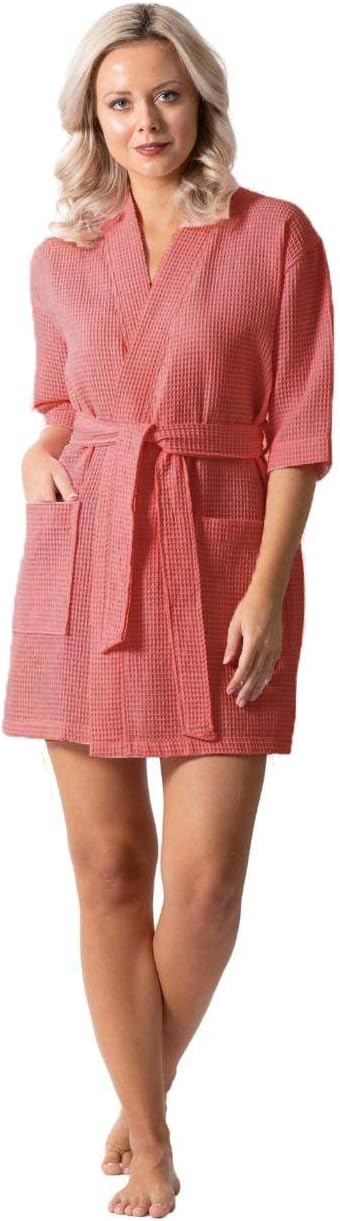 Lightweight Waffle Knit Bath, Spa & Bridesmaids Kimono Short Robes for Women - Quick Dry & Soft