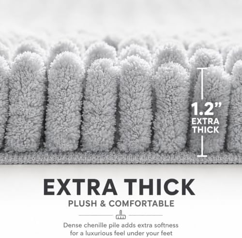 Bathroom Rugs Sets 2 Piece,Super Absorbent Soft,Thick,Machine Washable Chenille Bath Mat,Non Slip Toilet Floor Rug,Bath Mats for Bathroom,20x32 Plus 20x20 U Shape,Light Grey
