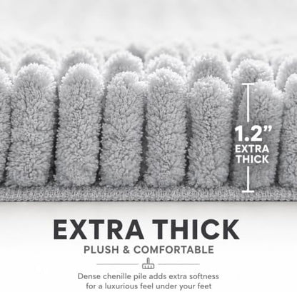 Bathroom Rugs Sets 2 Piece,Super Absorbent Soft,Thick,Machine Washable Chenille Bath Mat,Non Slip Toilet Floor Rug,Bath Mats for Bathroom,20x32 Plus 20x20 U Shape,Light Grey