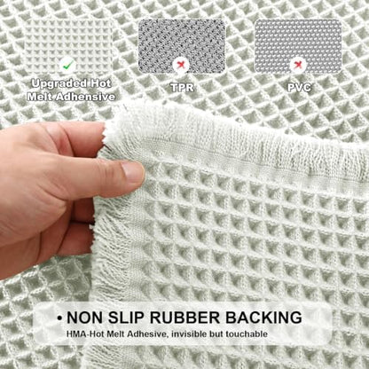 JIUZHEN Set of 2 Waffle Bath Mats Boho Bath Rugs 16"x24"+20"x32", Cream