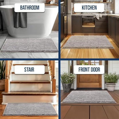 Muddy Mat® | Chenille Bathroom Rugs Quick Dry Microfiber Mats Non Slip Washable, Extra Thick, Soft and Highly Absorbent Bath Mats for Bathroom, Kitchen, and Shower Floor - Grey 36"x60"